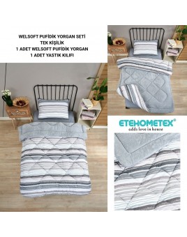 ETE HOMETEX TEK KİŞİLİK LÜX WELSOFT YORGAN SETİ TASEL GRİ 155X215CM 8696474231936